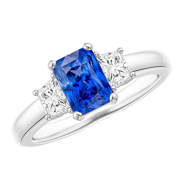 Anello trapezio diamante zaffiro blu taglio radiante 3 carati tre pietre - harrychadent.it