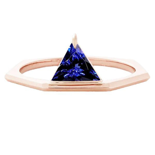 Anello trilioni di pietre preziose blu zaffiro 14k oro rosa 1 carato gioielli - harrychadent.it