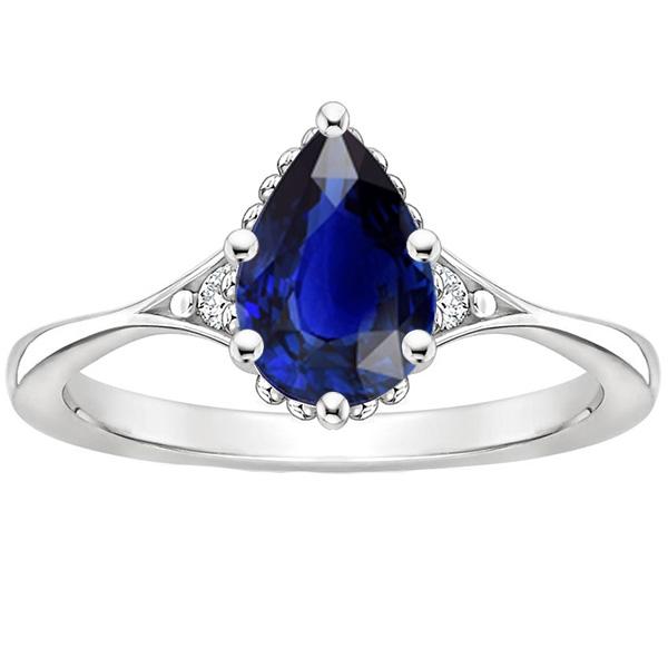Anello 3 Pietre Gambo Diviso Pera Zaffiro Blu & Diamanti 3.25 Carati - harrychadent.it