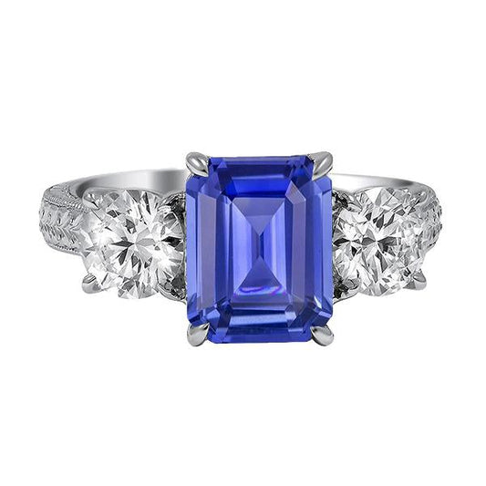 Anello zaffiro Srilanka con diamante 3 pietre smeraldo stile vintage 3 carati - harrychadent.it