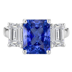 Anello zaffiro anniversario 5 carati 3 pietre smeraldo diamanti gioielli