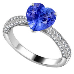 Anello zaffiro blu pietra preziosa 4 carati multi fila pavé di diamanti