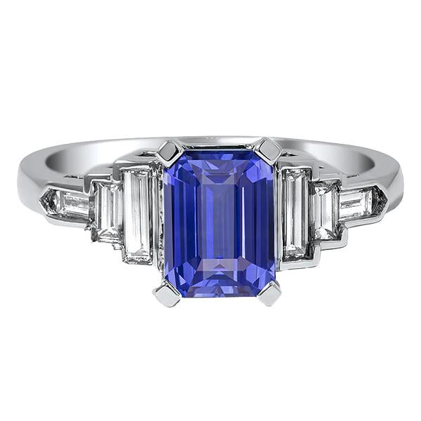 Anello zaffiro blu smeraldo diamante con accenti baguette 3 carati - harrychadent.it