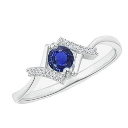 Anello zaffiro diamante rotondo 1.50 carati con gambo intrecciato stile X 14K