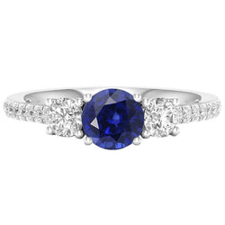 Anello zaffiro rotondo con pietra preziosa 3 diamanti stile pietra 6.50 carati oro