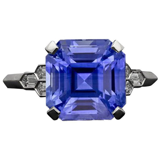 Anello zaffiro smeraldo pietra preziosa 6.50 carati accenti baguette affusolati - harrychadent.it