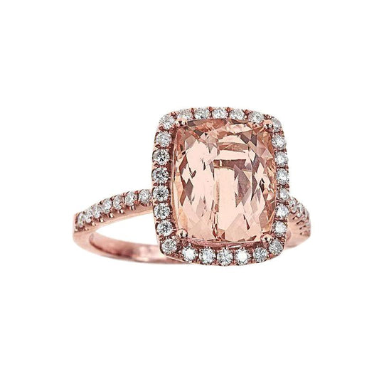 Anello fantasia in morganite da 5.45 ct con piccoli diamanti in oro rosa 14K- harrychadent.it