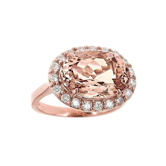 Anello fantasia in morganite da 8.10 ct con diamanti in oro rosa 14K- harrychadent.it