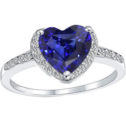 Anniversario Anello Halo Cuore Zaffiro Blu Profondo 3.50 Carati Diamanti
