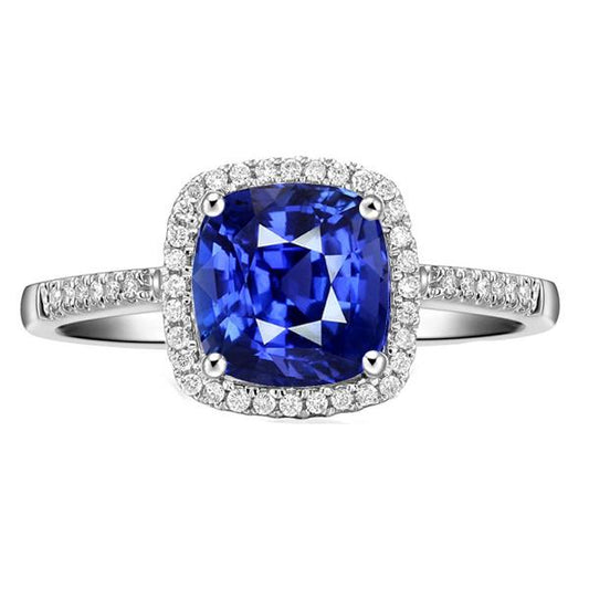 Anniversario Anello Halo Cuscino Blu Zaffiro Accento Diamanti 4 Carati - harrychadent.it