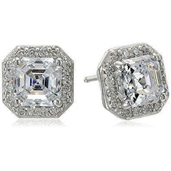 Asscher Halo Diamante Stud orecchino 2.80 carati oro bianco 14K gioielli
