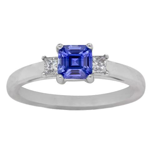 Asscher Sapphire 3 Stone Ring 1,50 carati Sparkling Princess Diamonds con 14 carati G bianco - harrychadent.it