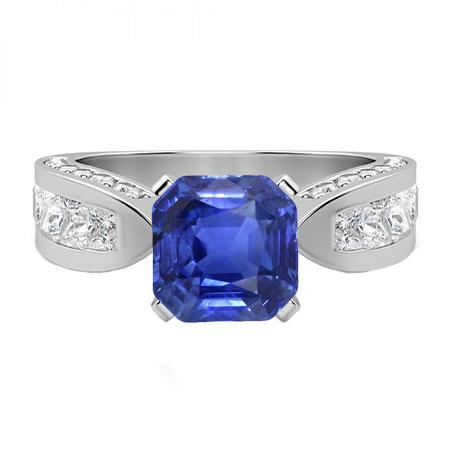 Asscher Sapphire Gemstone Ring Princess Diamonds Channel Set 4 carati - harrychadent.it