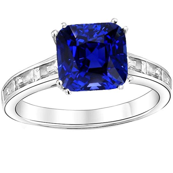 Baguette Diamond Cushion Blue Sapphire Ring 4 carati oro 14k gioielli - harrychadent.it