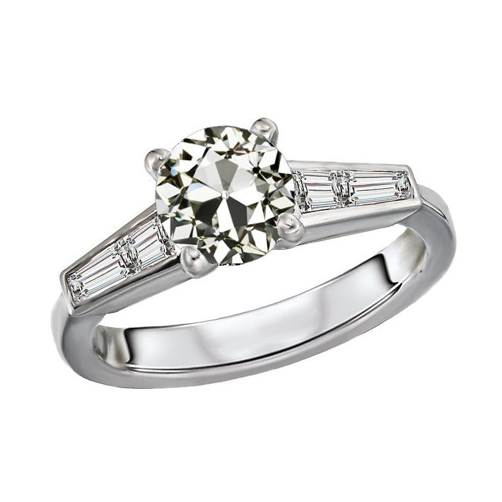 Baguette affusolata e anello di fidanzamento rotondo con diamante vecchio minatore 4 carati - harrychadent.it