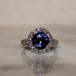 Bella Tanzanite Blu Con Anello Di Diamanti 2.25 Carati Oro Bianco 14K
