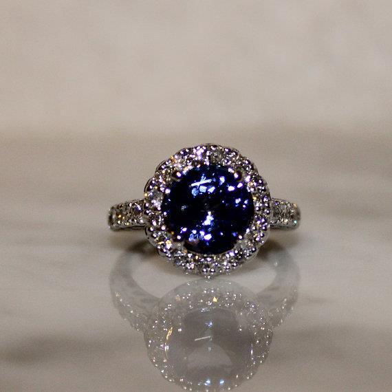 Bella Tanzanite Blu Con Anello Di Diamanti 2.25 Carati Oro Bianco 14K - harrychadent.it