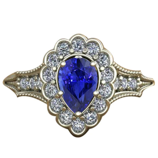 Blu Zaffiro Vintage Stile Anello di Fidanzamento