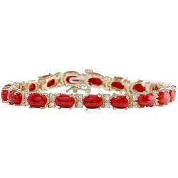 Bracciale Corallo Rosso E Diamanti 15 Ct Oro Giallo 14K