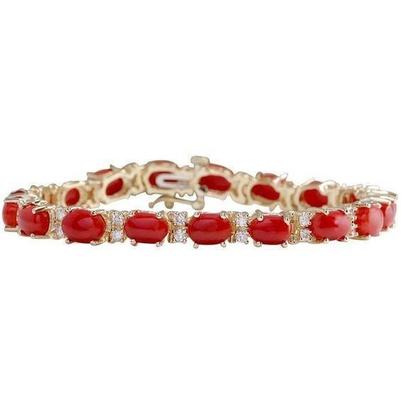 Bracciale Corallo Rosso E Diamanti 15 Ct Oro Giallo 14K - harrychadent.it