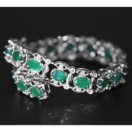 Bracciale con diamanti smeraldo verde colombiano 21 carati oro bianco 14 carati Nuovo - harrychadent.it