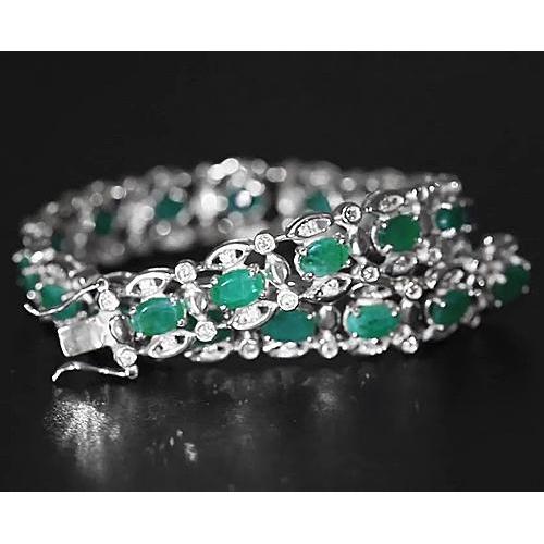 Bracciale con diamanti smeraldo verde colombiano 21 carati oro bianco 14 carati Nuovo - harrychadent.it