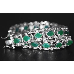 Bracciale con diamanti smeraldo verde colombiano 21 carati oro bianco 14K Nuovo