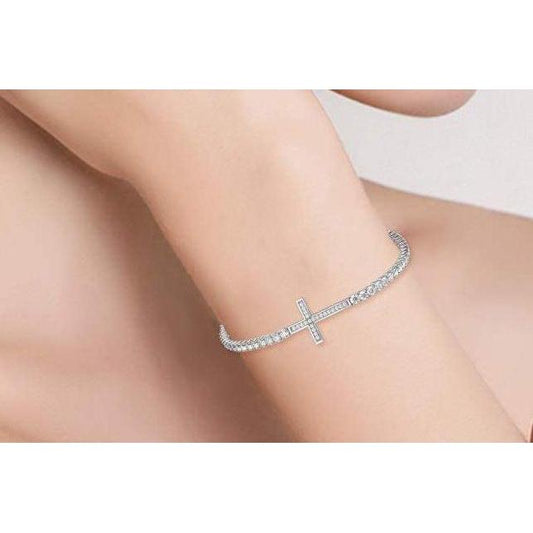 Bracciale da donna con croce da tennis con diamanti. gioielli in oro bianco 7 carati - harrychadent.it
