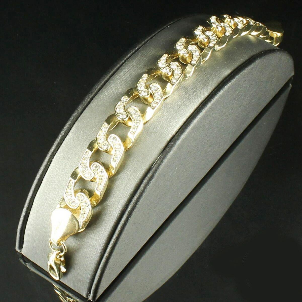 Bracciale da uomo in oro giallo massiccio 14 carati con diamanti taglio rotondo 3.50 carati - harrychadent.it