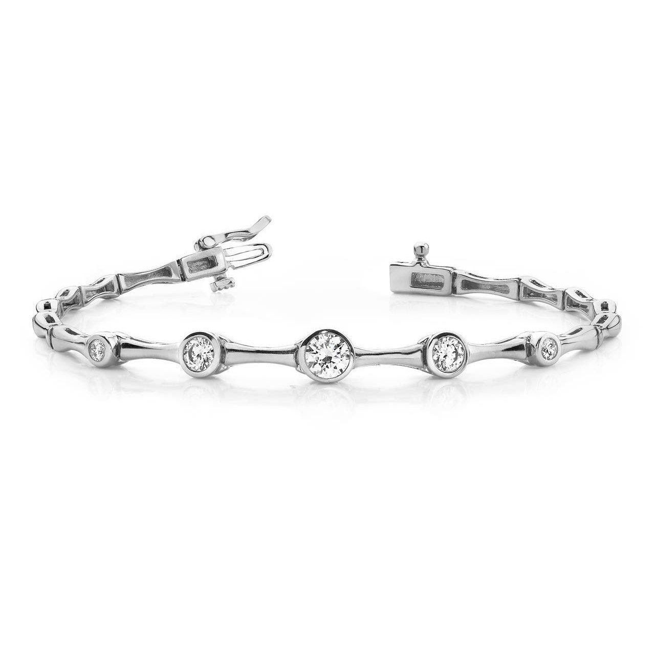 Bracciale in oro bianco con diamanti stile viaggio rotondo con castone da 2.20 ct - harrychadent.it