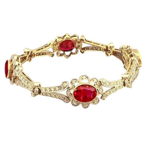 Bracciale stile vittoriano con rubini e diamanti oro giallo 28 carati 14K - harrychadent.it