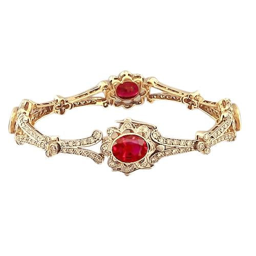 Bracciale stile vittoriano con rubini e diamanti oro giallo 28 carati 14K - harrychadent.it