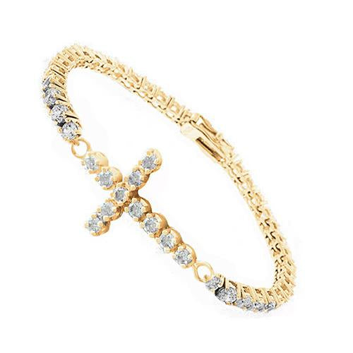 Bracciale tennis con diamanti a croce 12 carati in oro giallo con taglio rotondo - harrychadent.it