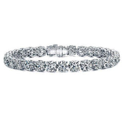 Bracciale tennis in oro bianco massiccio con diamanti taglio brillante rotondo da 14.40 ct