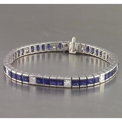 Bracciale tennis in zaffiro blu taglio Princess 25 carati in oro bianco 14K - harrychadent.it