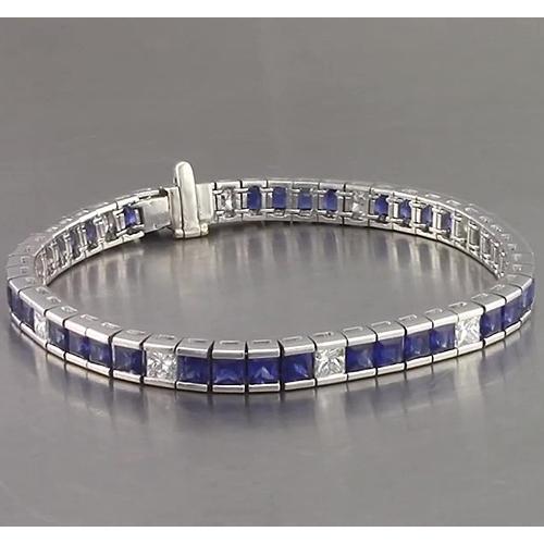 Bracciale tennis in zaffiro blu taglio Princess 25 carati in oro bianco 14K - harrychadent.it