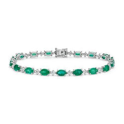 Bracciale tennis ovale verde smeraldo e diamante rotondo 15.25 carati gioielli