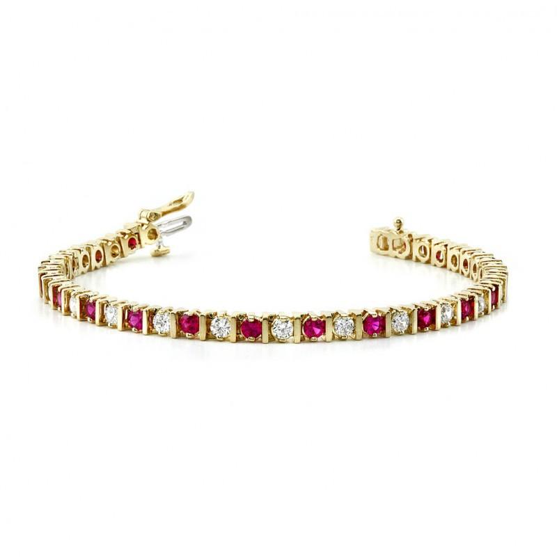 Bracciale tennis scintillante con diamanti rotondi e rubini in oro giallo 8 carati 14K - harrychadent.it