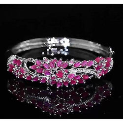 Braccialetto di diamanti con zaffiro rosa 14 carati gioielli in oro bianco da donna 14K