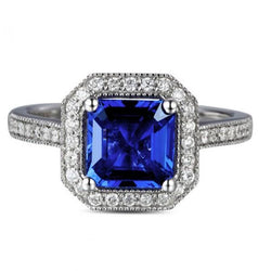 Ceylon Blue Sapphire Jewelry Anello nuziale di diamanti Oro bianco 4 carati