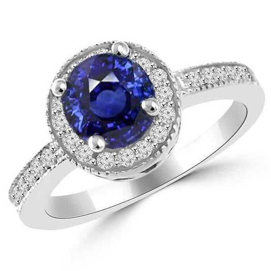 Ceylon Sapphire Halo Diamond 1.50 Carats Ring White Gold 14K - harrychadent.it