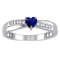 Ceylon Sapphire Heart Gemstone Anello Gioielli Diamanti 2 carati con oro bianco 14 carati