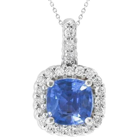 Ceylon Sri Lanka Zaffiro Diamante 2 Carati Ciondolo Oro Bianco 14K - harrychadent.it