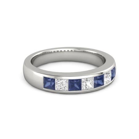 Cinturino con zaffiro blu principessa diamante 2.50 carati oro bianco 14K - harrychadent.it