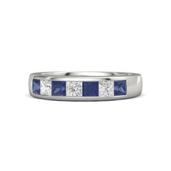Cinturino con zaffiro blu principessa diamante 2.50 carati oro bianco 14K