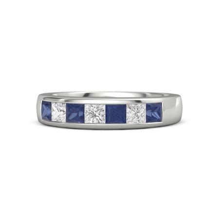 Cinturino con zaffiro blu principessa diamante 2.50 carati oro bianco 14K - harrychadent.it