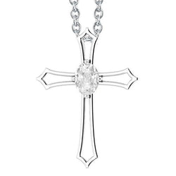 Ciondolo Croce con Diamante Ovale Vecchio Minatore da 1,50 Carati Con Catena in Oro Bianco 14 Carati