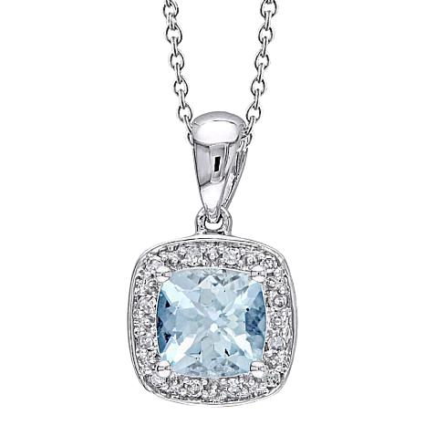 Ciondolo Cuscino Acquamarina E Diamanti Rotondi 9.5 Carati Oro 14K - harrychadent.it