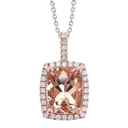 Ciondolo Cuscino Morganite E Diamanti Rotondi 16,50 Ct Oro Rosa 14K