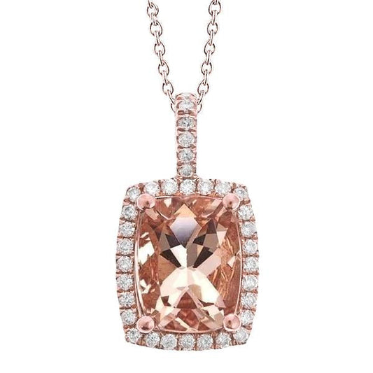 Ciondolo Cuscino Morganite E Diamanti Rotondi 16,50 Ct Oro Rosa 14K - harrychadent.it